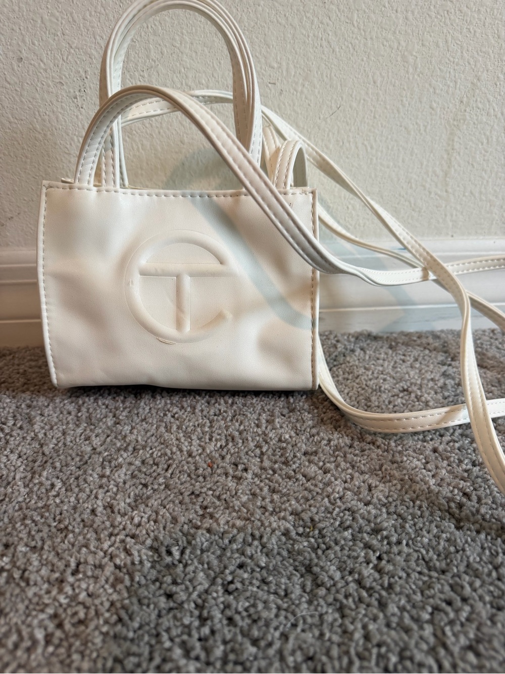 Telfar White Mini Tote Crossbody with Embossed Logo